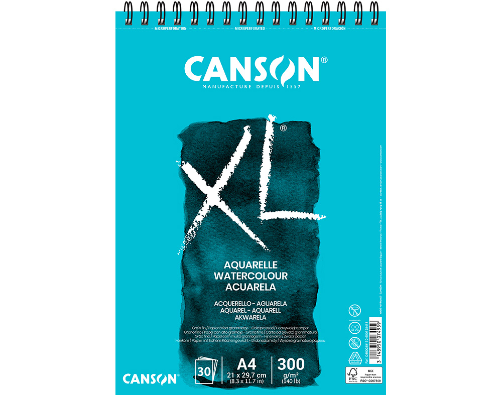 BLOCO DESENHO AQUARELA ESPIRAL CANSON XL A3 AQUARELLE 30 FOLHAS
