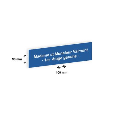Plaque boîte à lettres personnalisée avec votre texte - 100 x 30 mm - bleue - adhésivée prête à poser