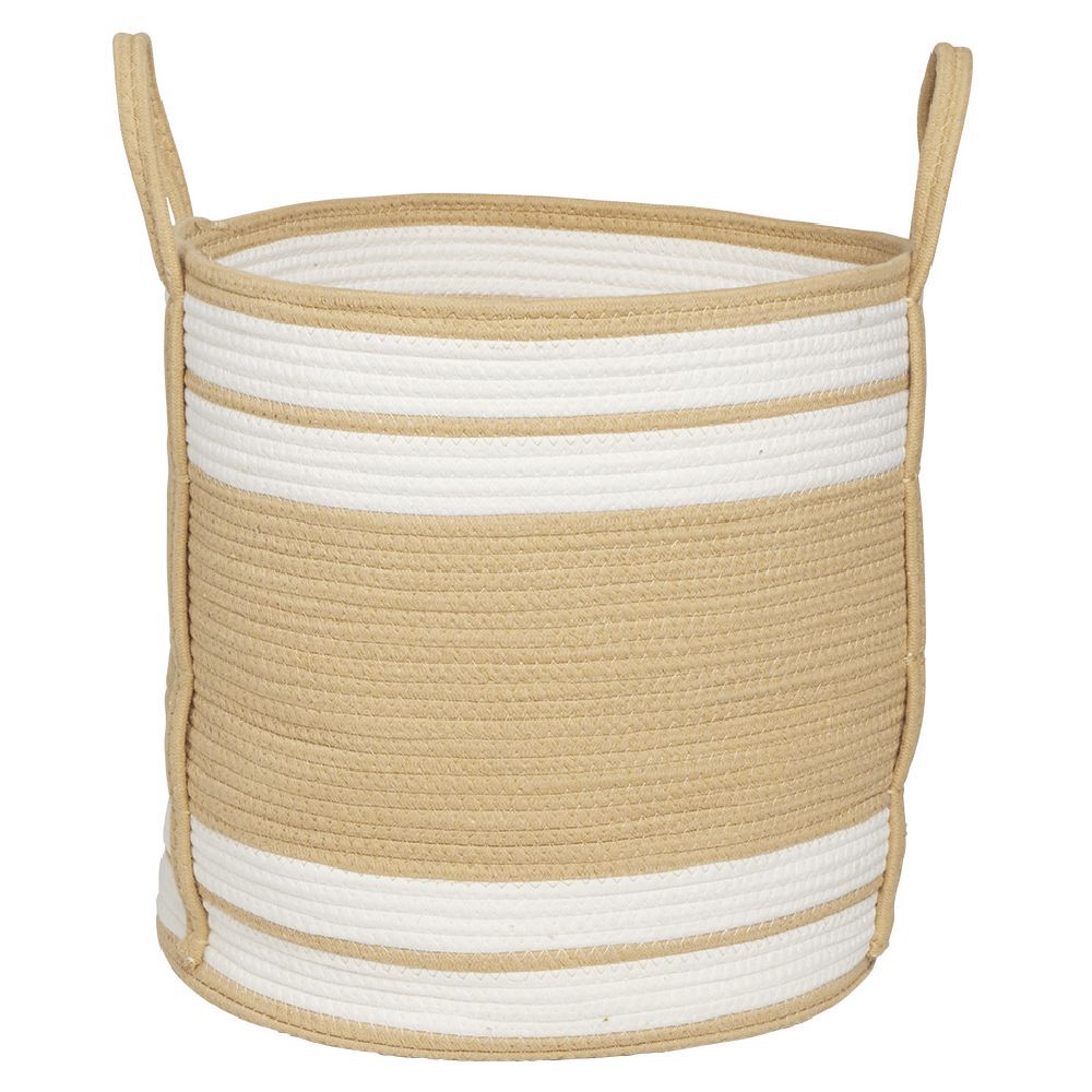 Panière ronde naturel bandes blanches Ø43xH43 cm - SAMI