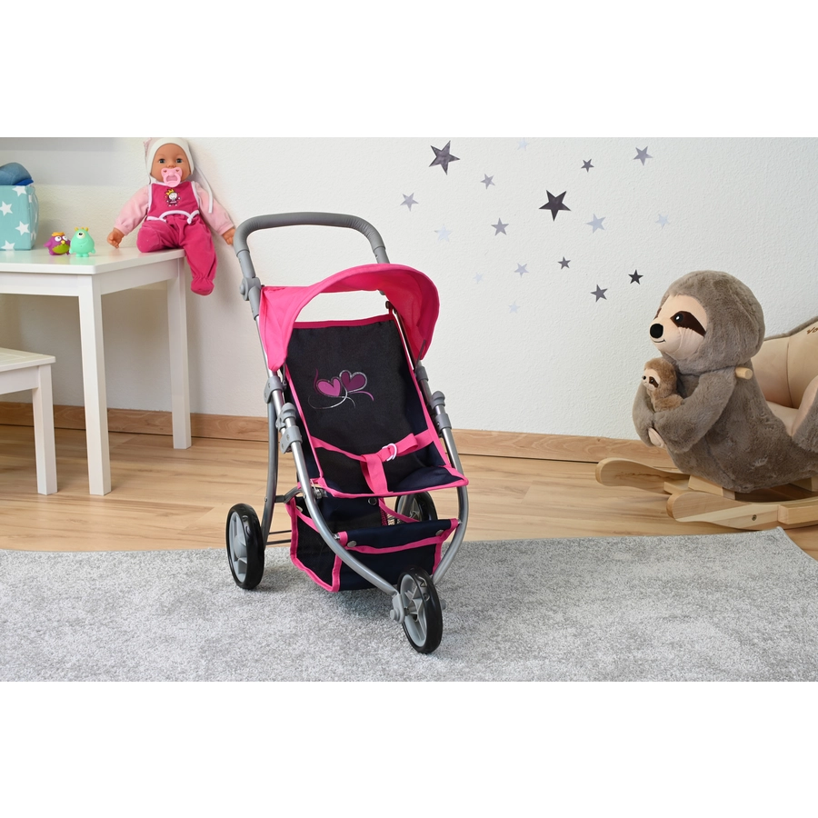 knorr toys® Puppenbuggy Jogger Lio - flying hearts blue pink blau