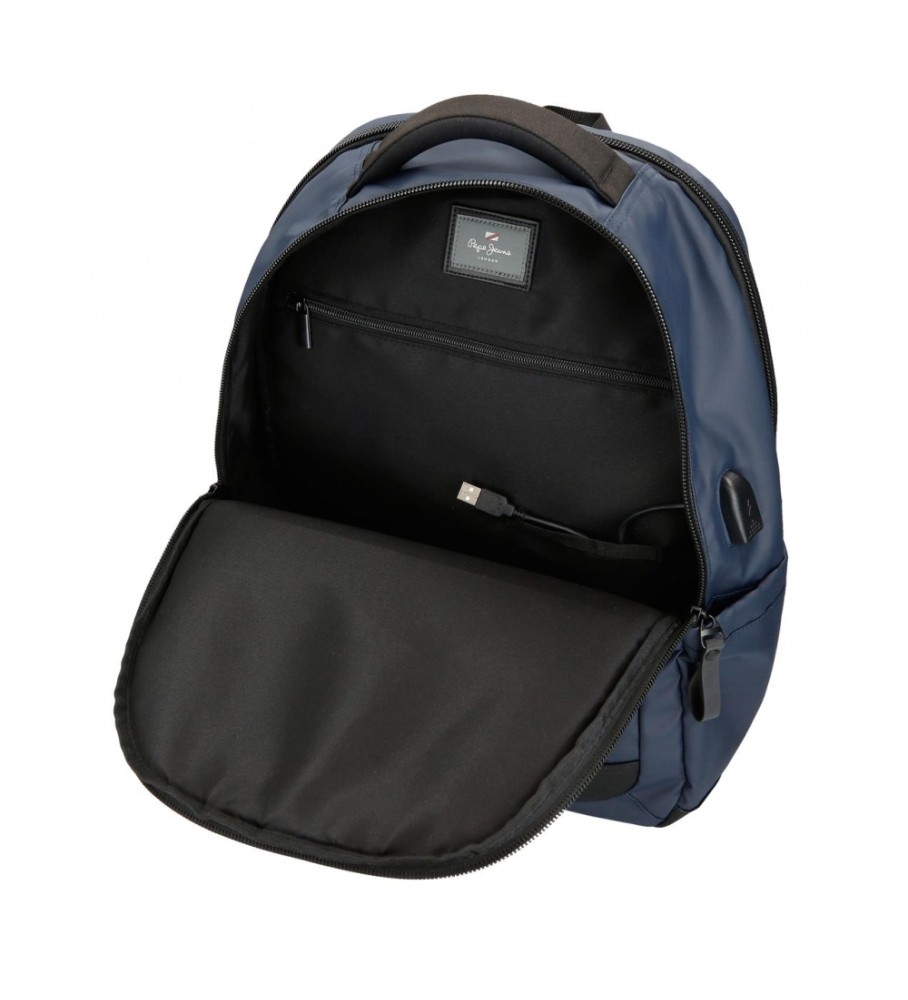 Mochila para laptop Pepe Jeans Hoxton com três compartimentos, azul marinho