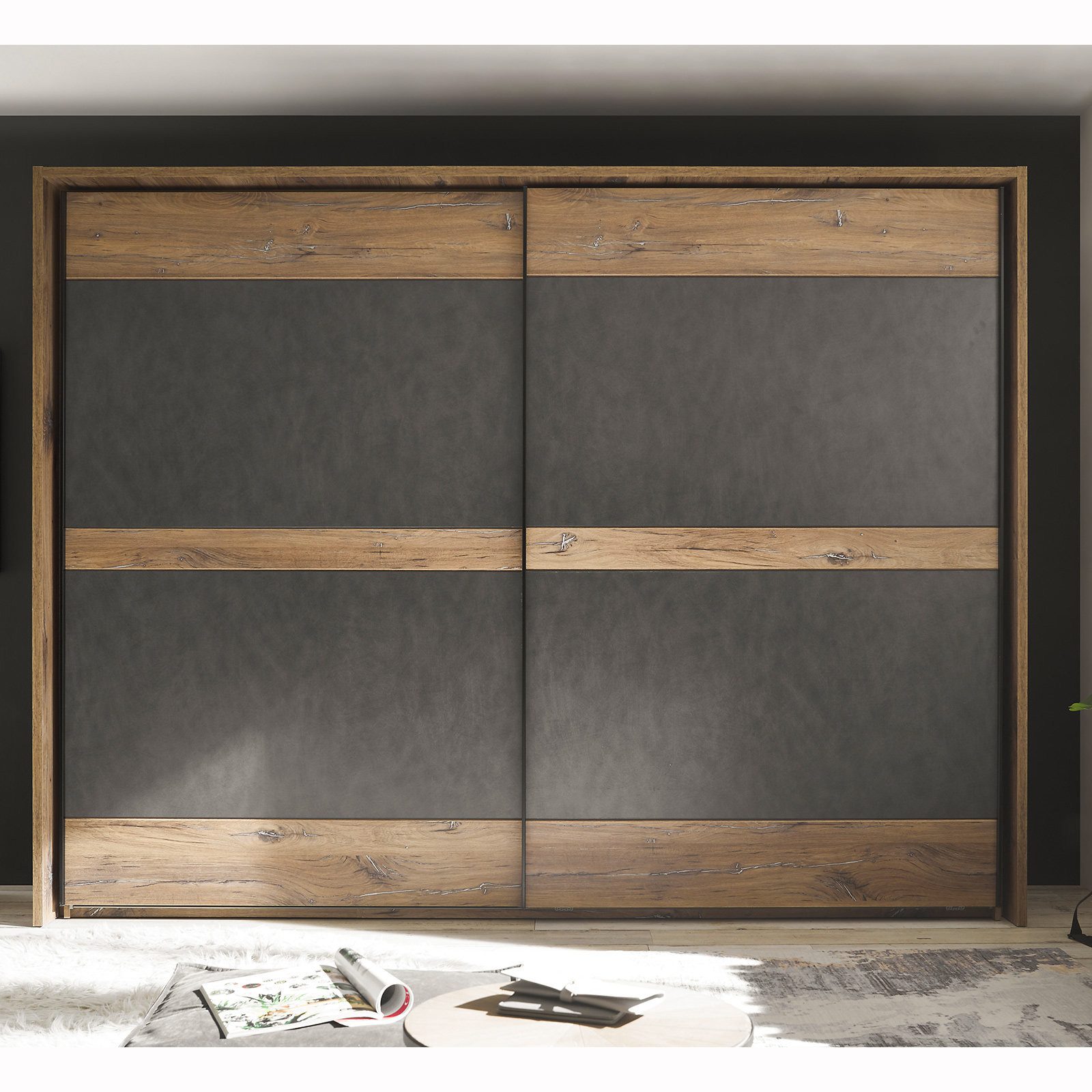 Schwebetürenschrank - Flagstaff Eiche dunkel - Matera- 270 cm
