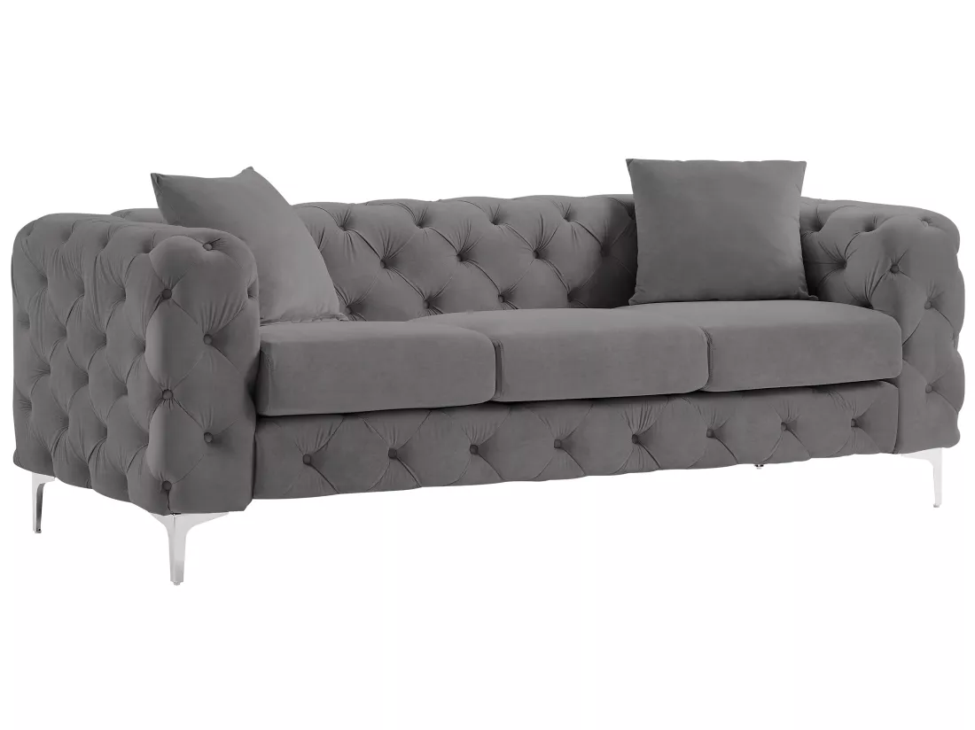 Canapé 3 places et fauteuil en velours anthracite EDWINA