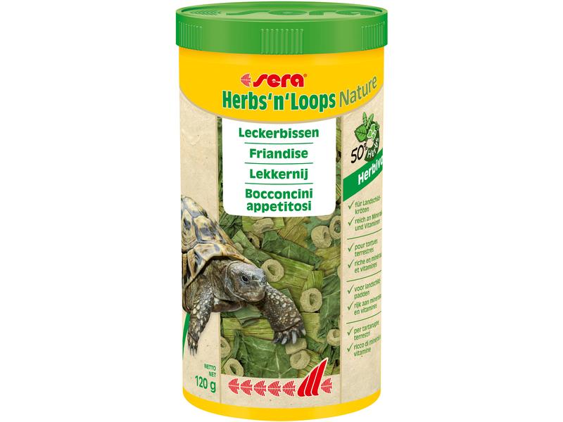 sera Leckerbissen Herbs'n'Loops Nature, 1000 ml, 120g Mischfuttermittel für alle Landschildkröten, herbivore Reptilien