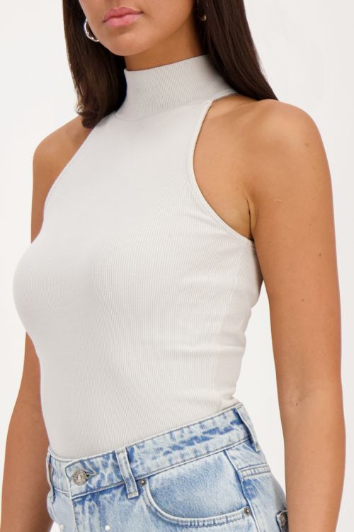 Beige halter top met rib structuur