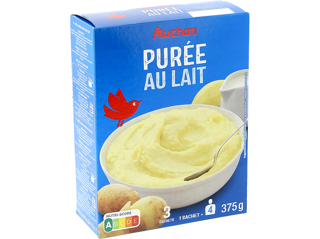 PURÉ BATATA AUCHAN EM FLOCOS COM LEITE 375G(3X125)
