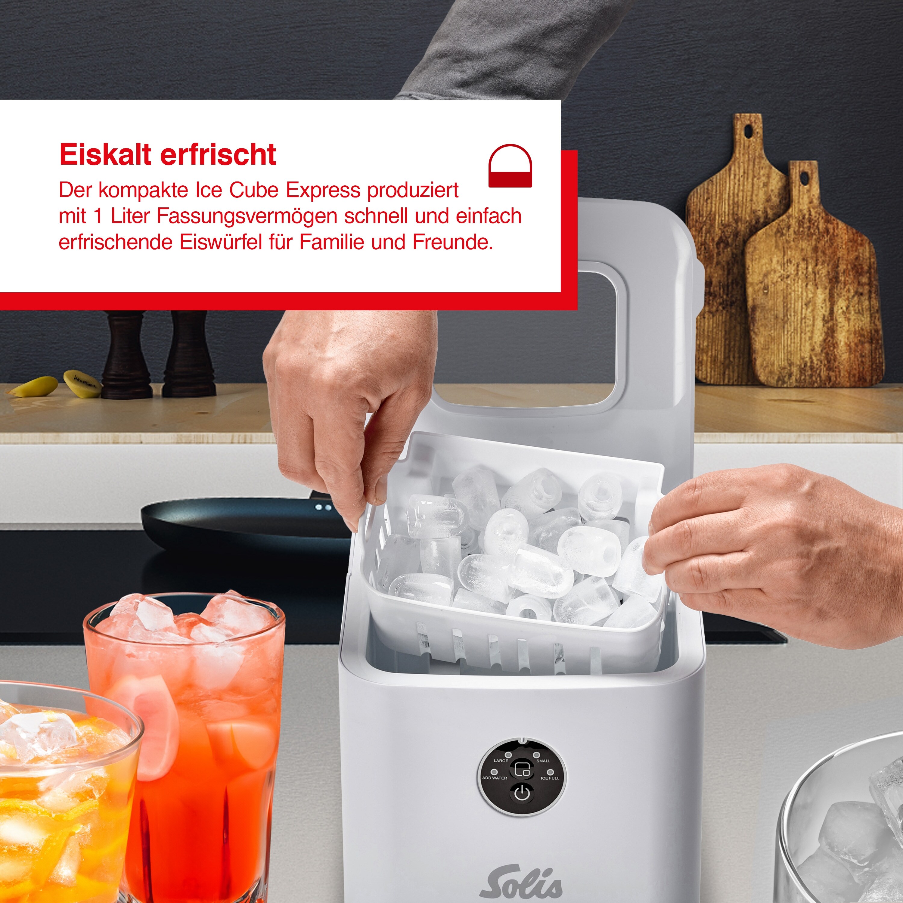 Solis Eiswürfelmaschine, 1L Volumen, 8 Eiswürfel in 10 Minuten