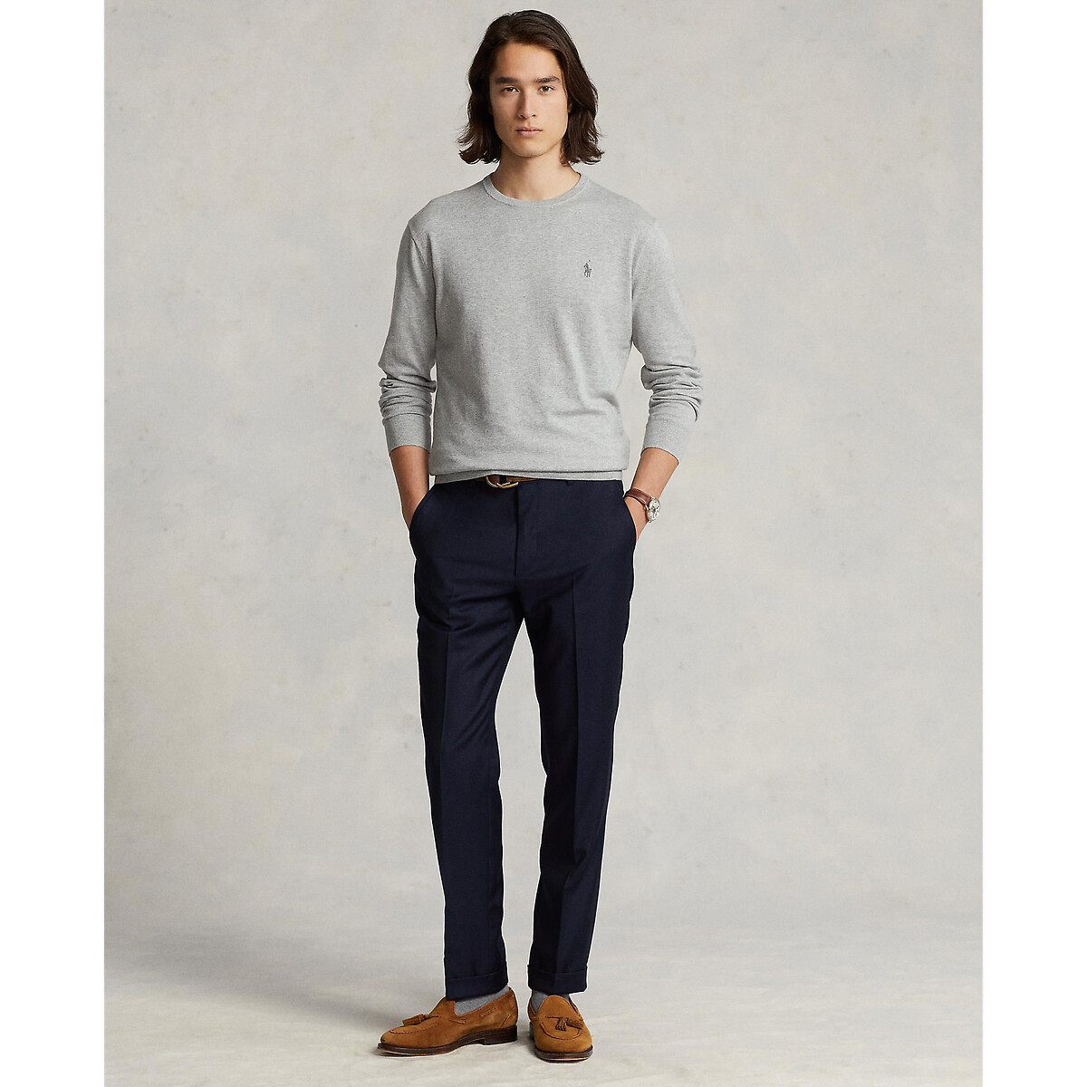POLO RALPH LAUREN<br>Suéter de gola redonda em algodão pima