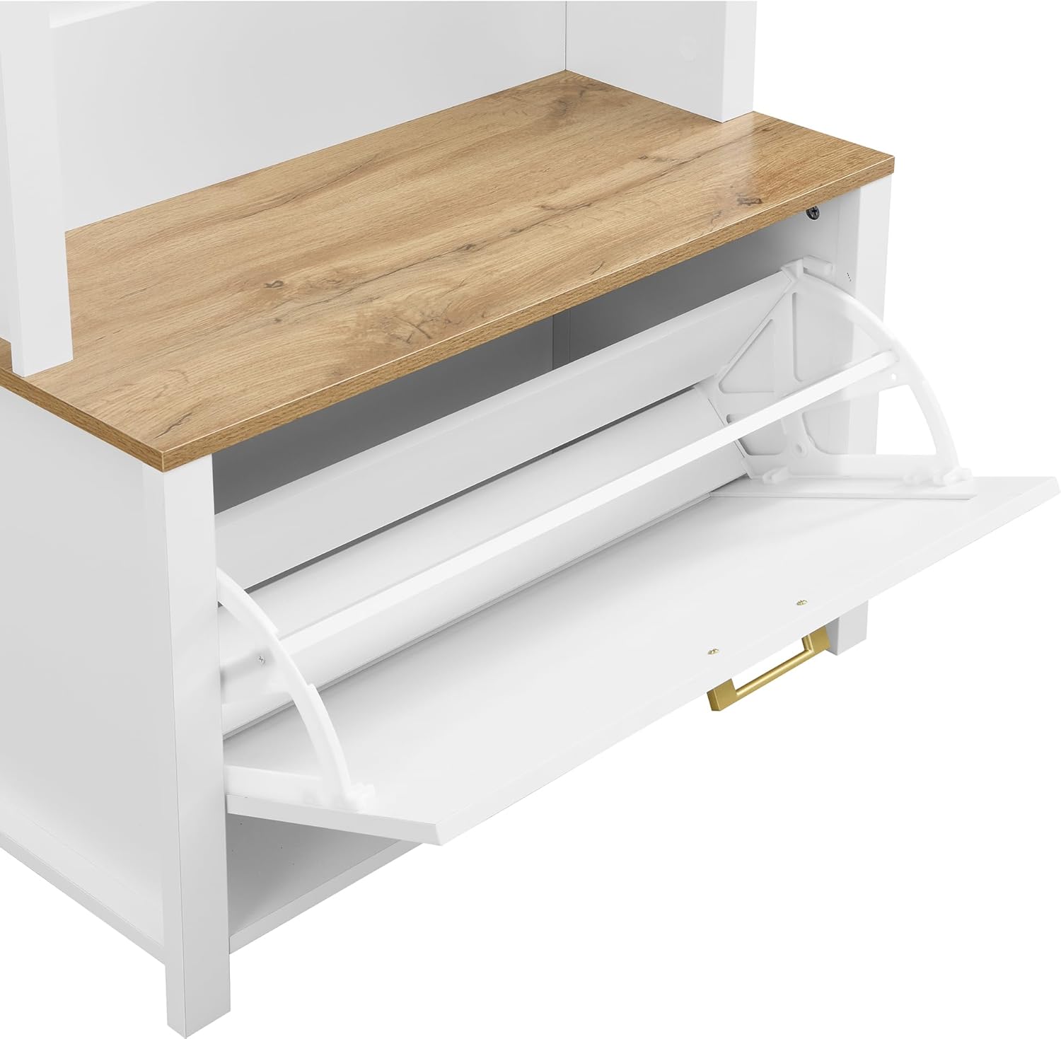 HAINEW Garderoben Set Wandgarderobe mit Schuhregal und Haken für Flur, Wohnzimmer, 75×35×195cm, Flurgarderobe Set Garderobenschrank mit Ablage und Schuhbank, Gewölbedecke (Weiß)