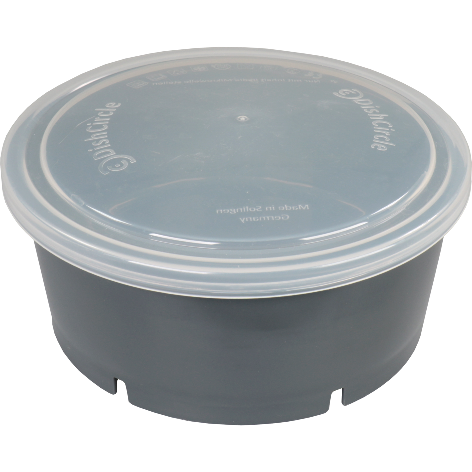 DishCircle Schaal, met deksel, reusable, pP, rond, 1250ml, ∅18cm, grijs/transparant