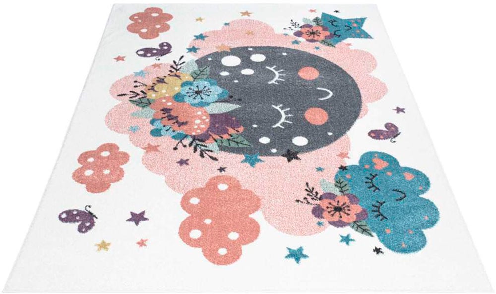 Carpet City Kinderteppich »ANIME917« rechteckig 11 mm Höhe Kinderzimmer Teppich Modern mit Mond, Blumen, Wolken, Creme, Multi