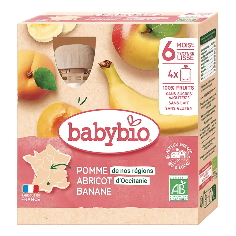 Pomme Et Abricot D'occitanie Banane - Pack de 4 gourdes de 90g