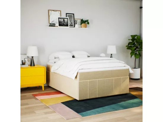 Sommier à lattes de lit avec matelas Crème 160x200 cm Tissu