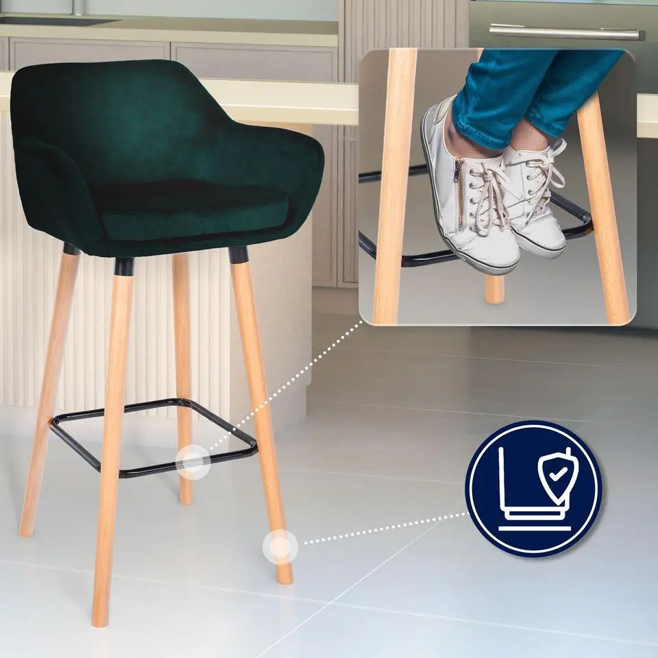 CLP Set van 2 Barkruk Grant natura Frame - Fluweel - groen