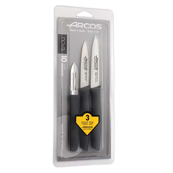 Set 3 couteaux d'office Nova coloris noir Arcos