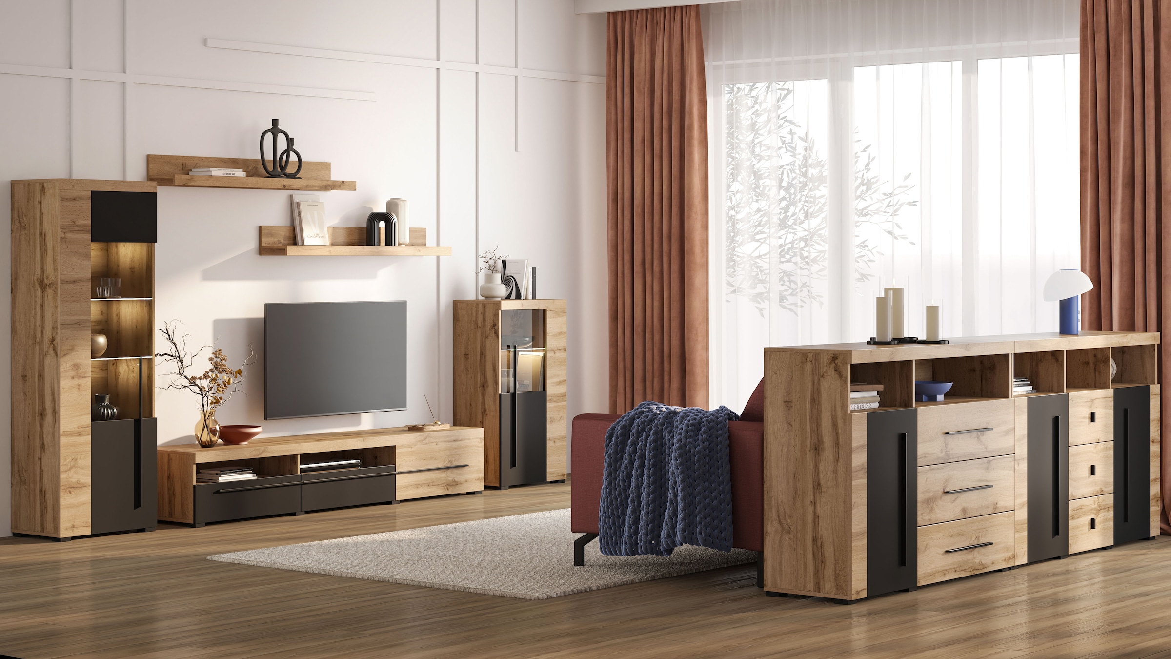 INOSIGN Sideboard »Roger,Breite 132cm, stilvolle Schrank, 2 Holztüren 3 Schubladen« Kommode mit viel Stauraum, Einlegeböden verstellbar