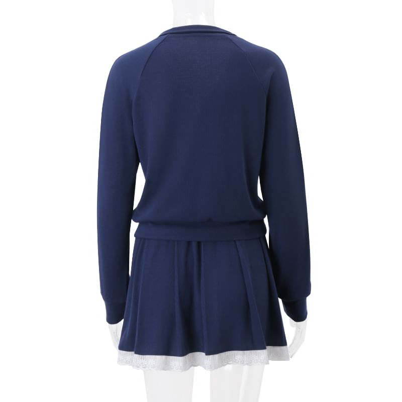 500 STUDIO - Effen pullover met halve rits / mini-plooirok