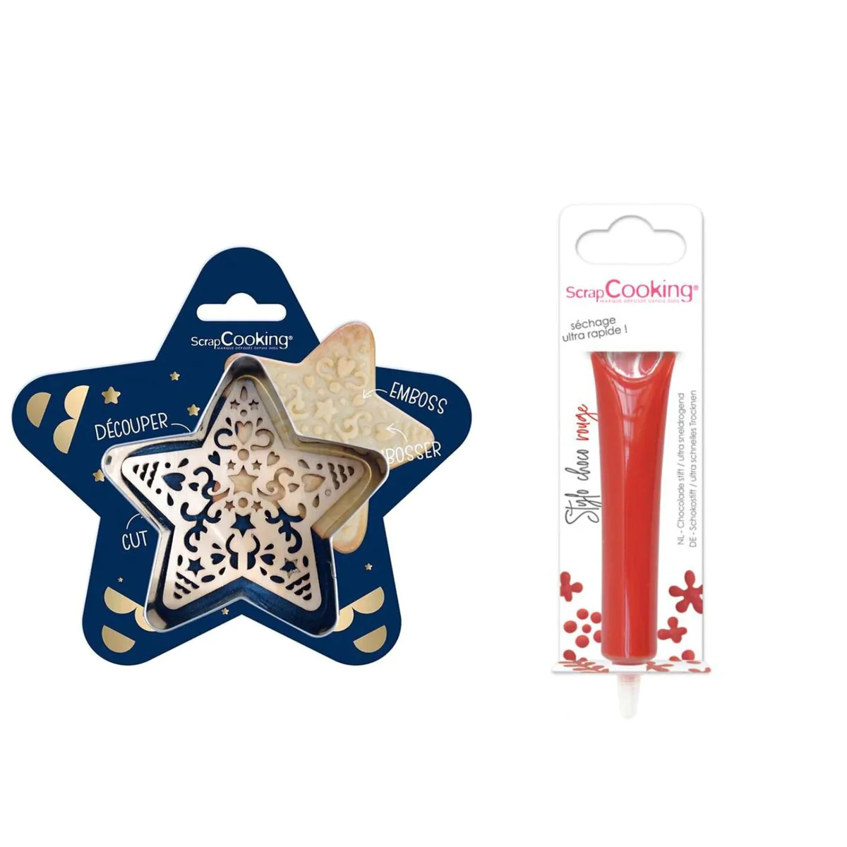 Kit pour biscuit en relief Étoile + Stylo au chocolat rouge Scrapcooki