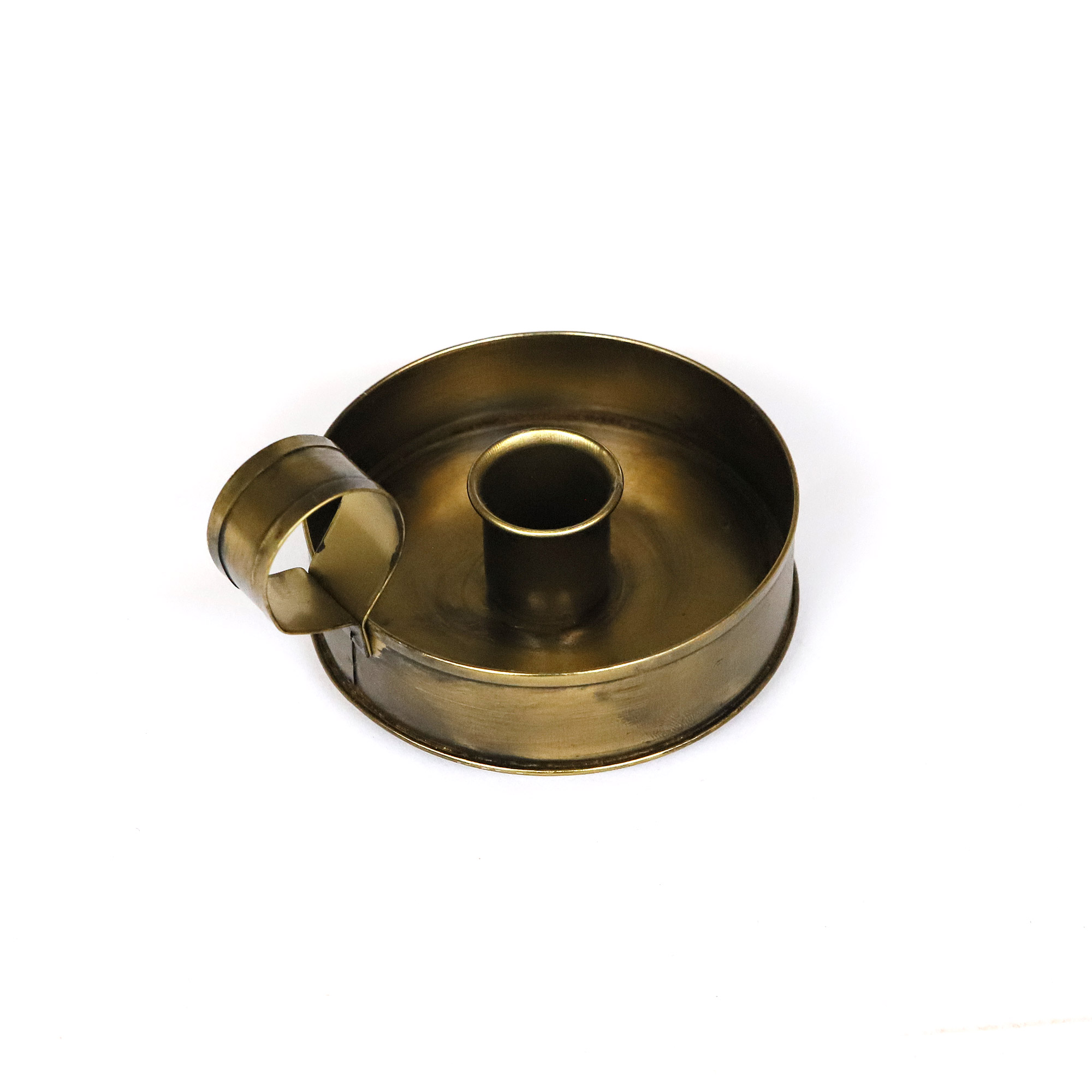 Kerzenhalter rund mit Griff, messing, Ø 9 cm, L 11 cm, H 6 cm von fischer's lagerhaus