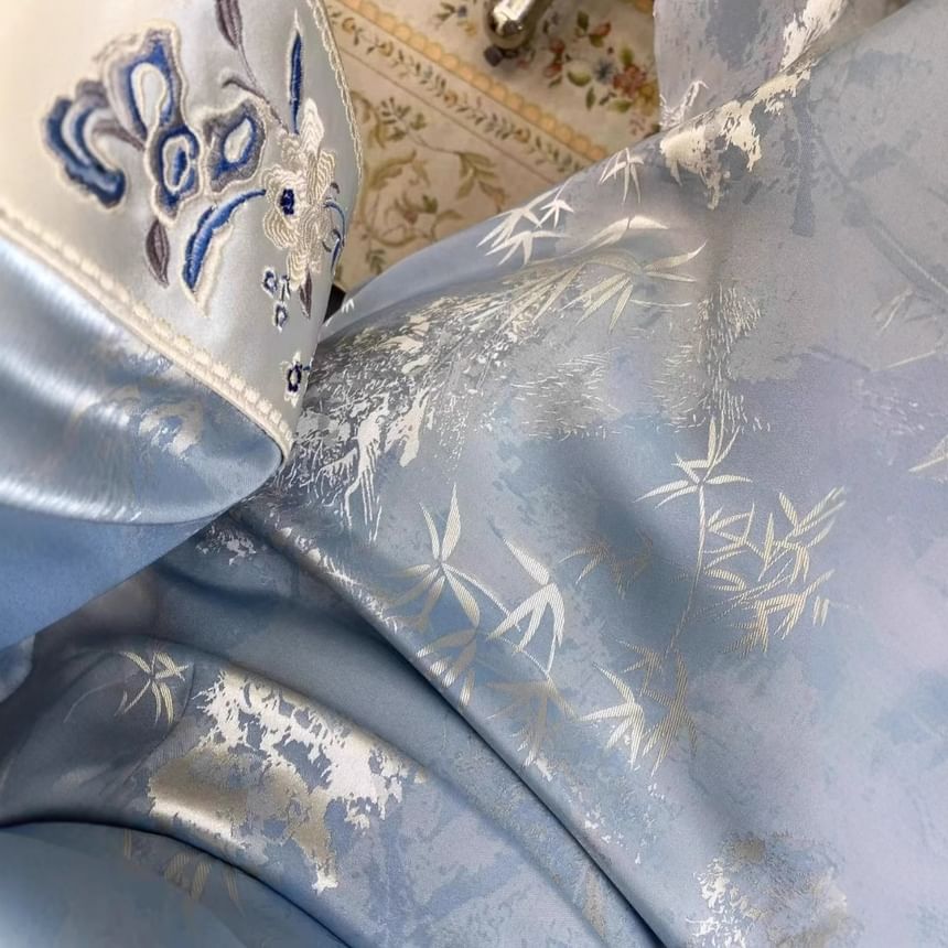 Fioridi - Maxi Qipao met lange mouwen, mandarijnkraag en bloemenprint
