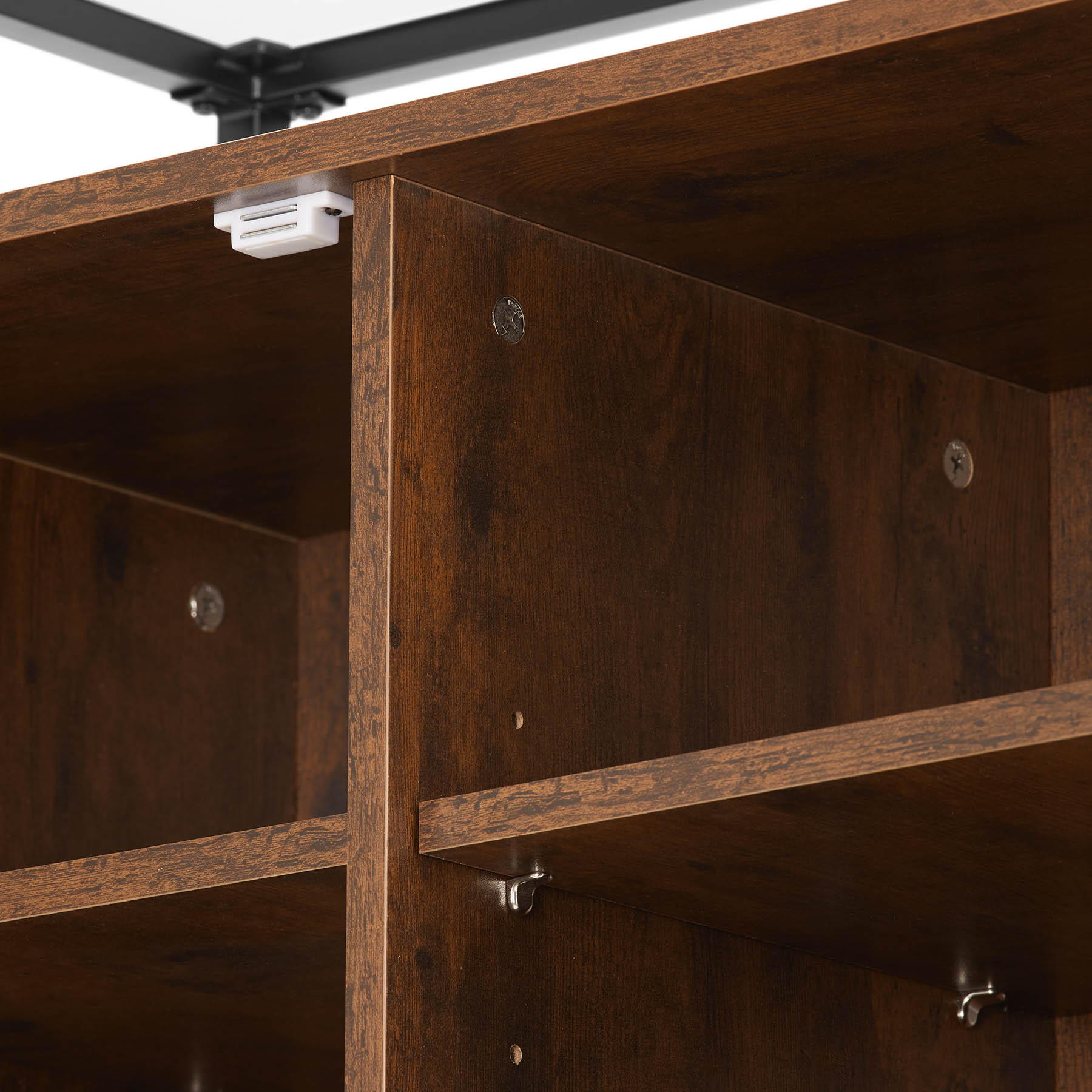 tectake® Kommode, Industrial Style, Glasplatte, offenes Fach, Staufach mit Magnettür und 2 Einlegeböden, 70 x 38 x 80,5 cm