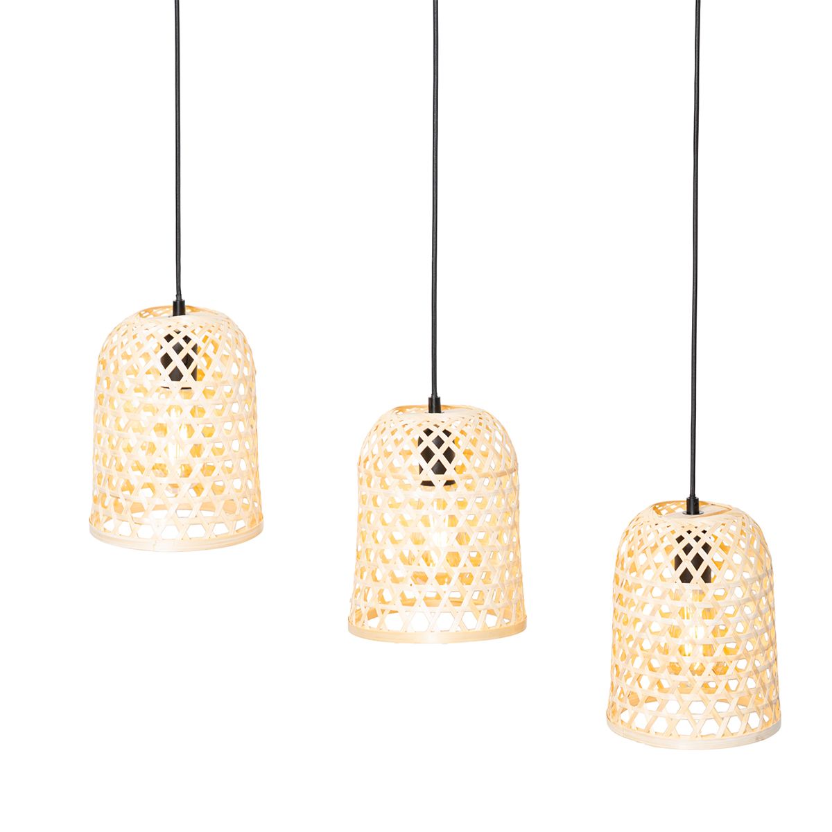 Oosterse hanglamp zwart met bamboe 3-lichts - Rayan