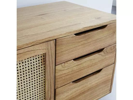 Meuble de salle de bain en mindi massif et cannage 135 cm