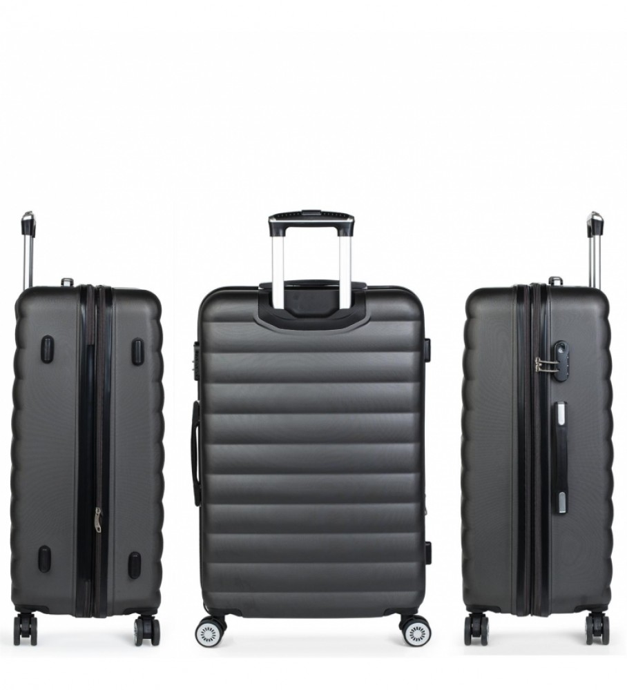 Mala de viagem grande com 4 rodas ITACA 71270 preta - 75x49x30cm -