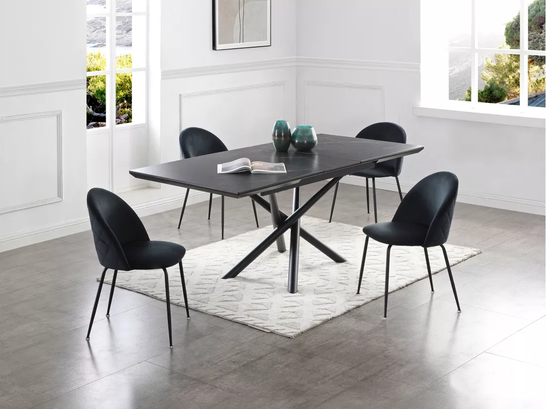 Lot de 6 chaises en velours et acier inoxydable - Noir - MELBOURNE