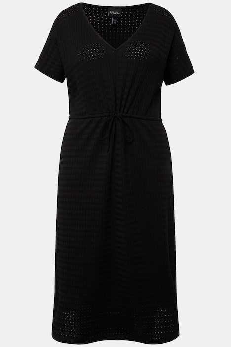 Midikleid, Strukturjersey, V-Ausschnitt, Halbarm