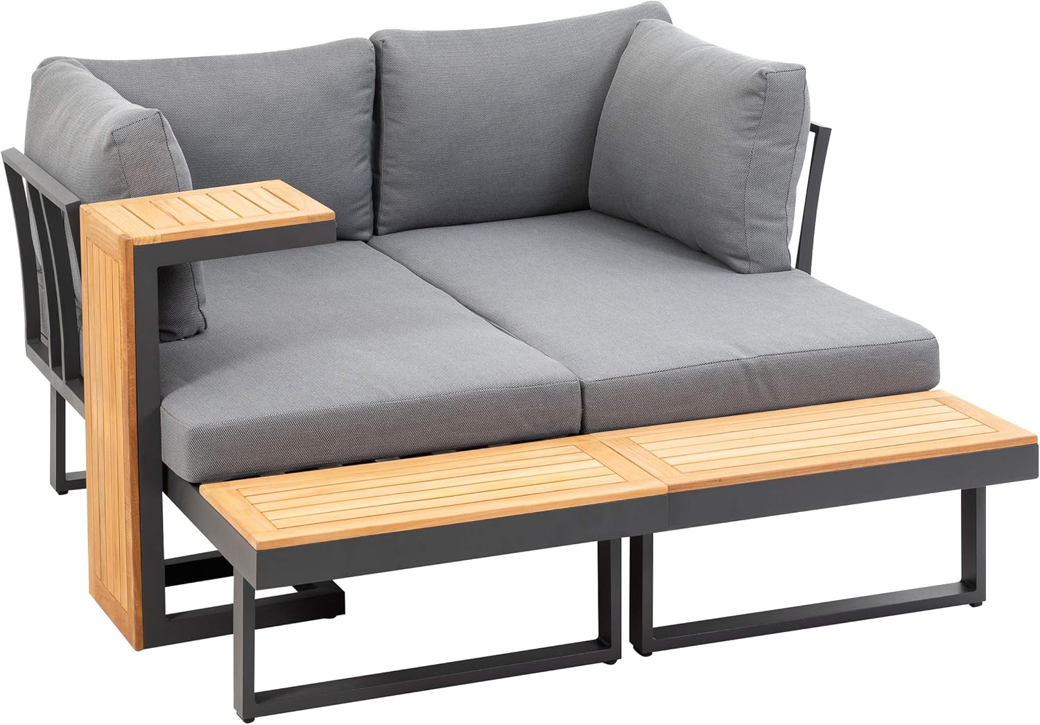 greemotion Lounge-Set Samara, Gartenmöbel-Set aus Aluminium, inklusive Kissen, Anthrazit / Holzfarben / Grau, Mittel