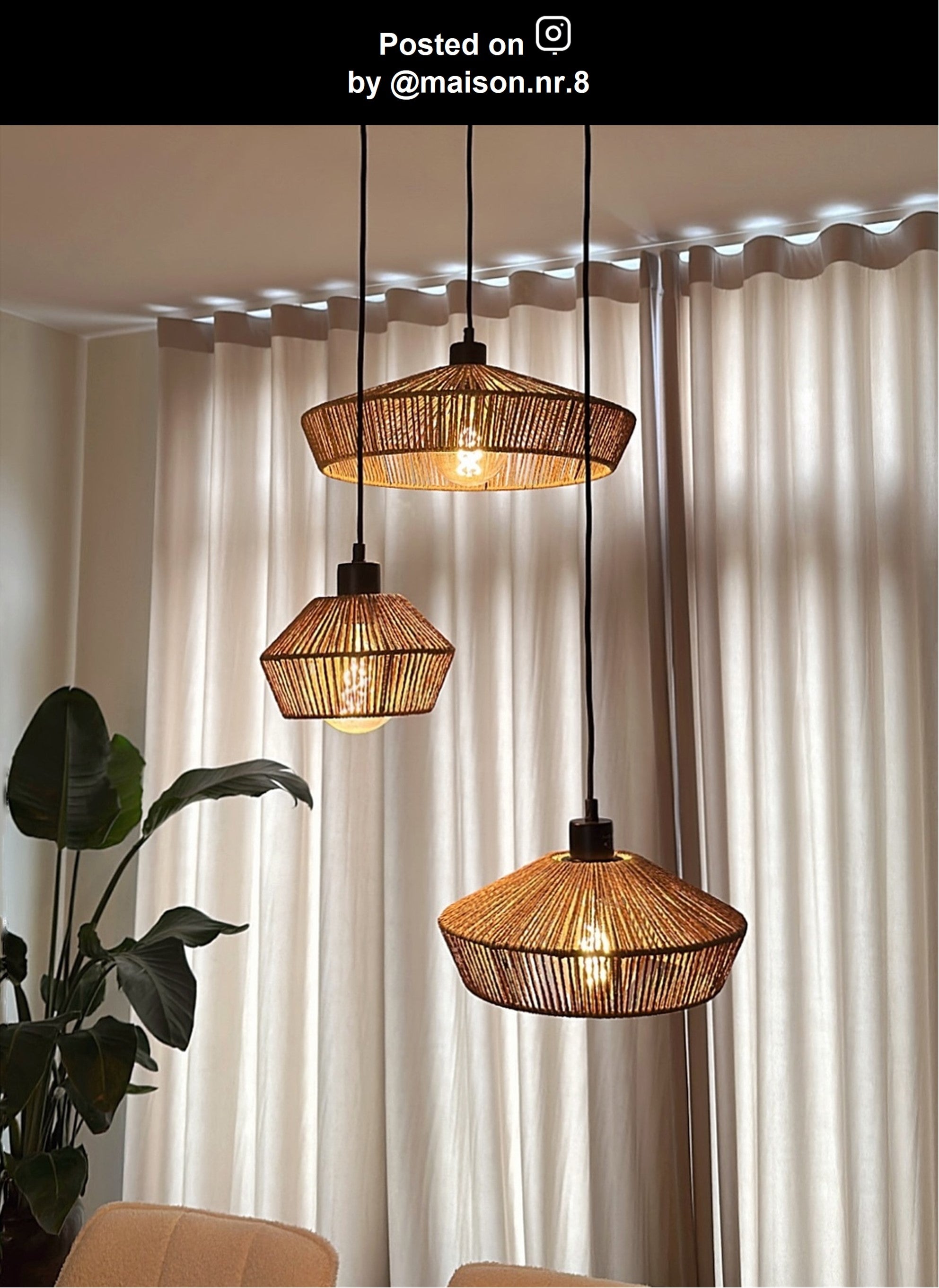 Yunkai cluster 3 hanglamp rond naturel