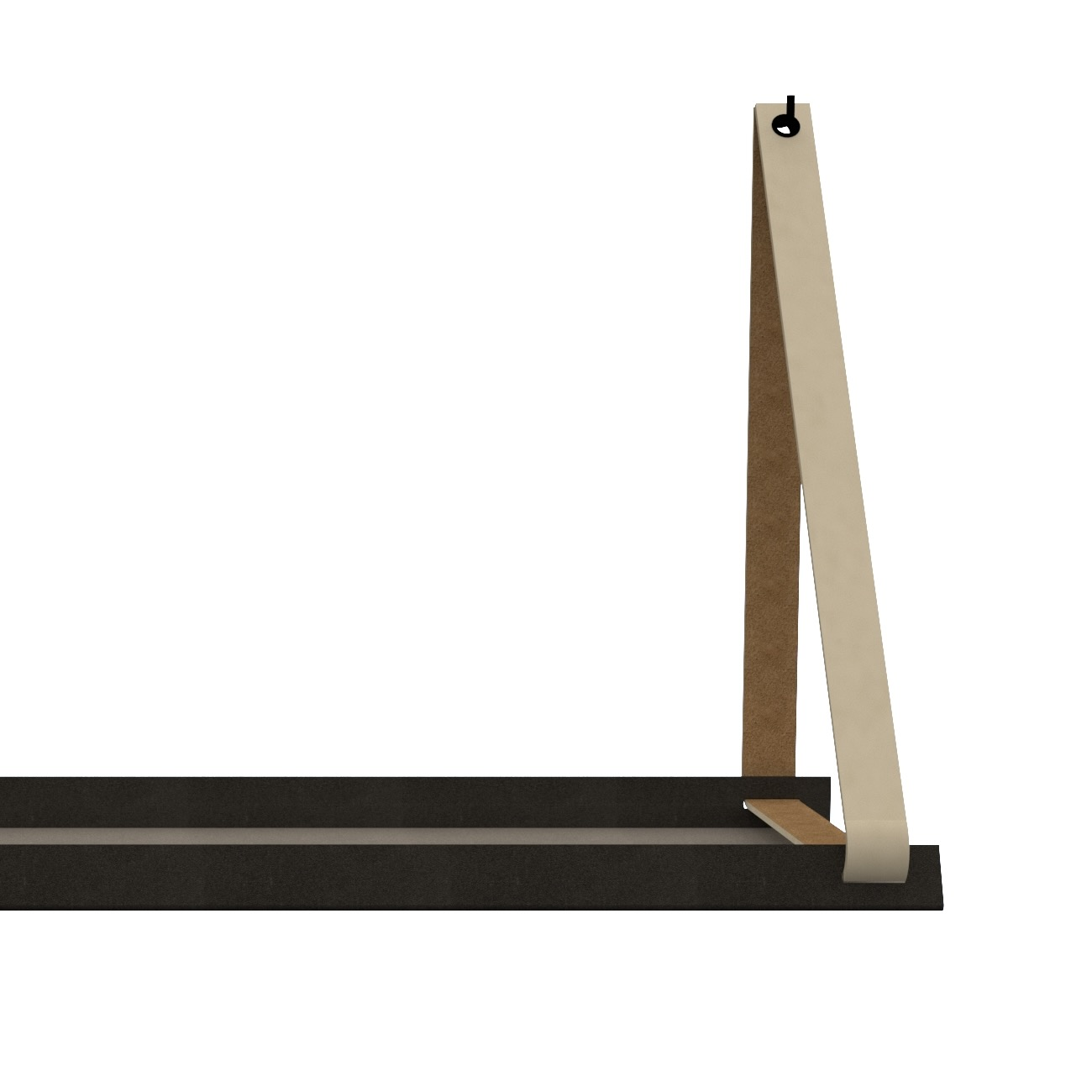 Stalen wandplank 98x20cm - incl. leren plankdragers Stalen wandplank met leren plankdragers - Creme