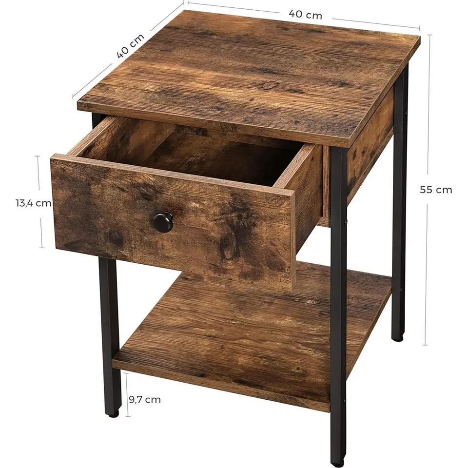 O'DADDY Industrieel Nachtkastje met Lade - 40x40x55 cm - Modern Bruin