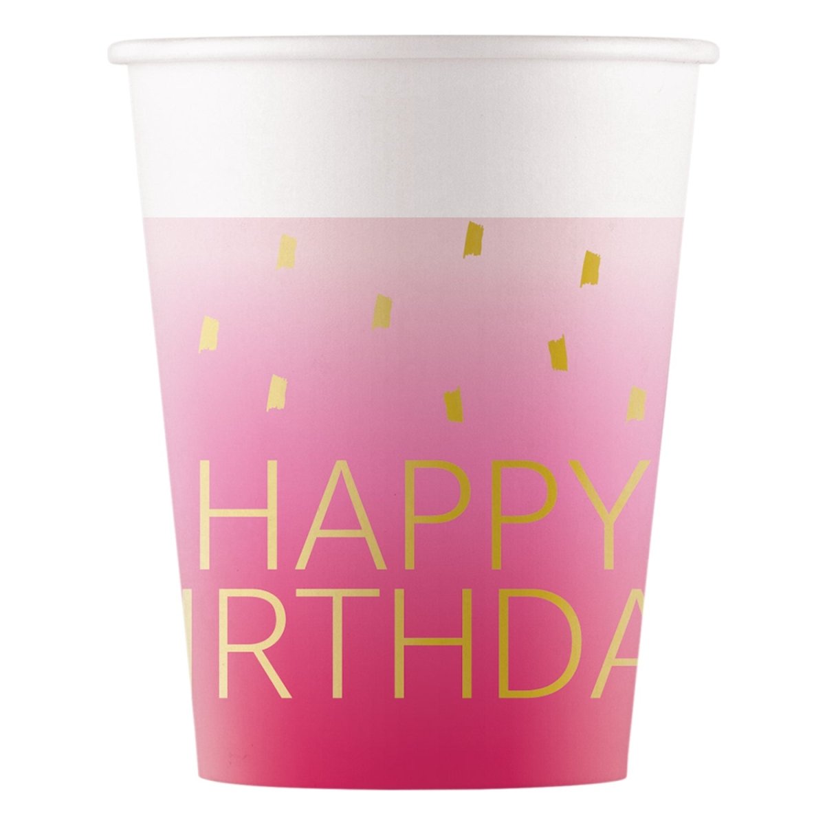 Happy Birthday Bekers Goud Roze 200ml 8st