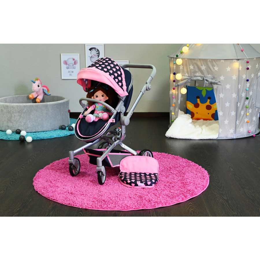 knorr toys® Puppenwagen Boonk - Pink Hearts blau