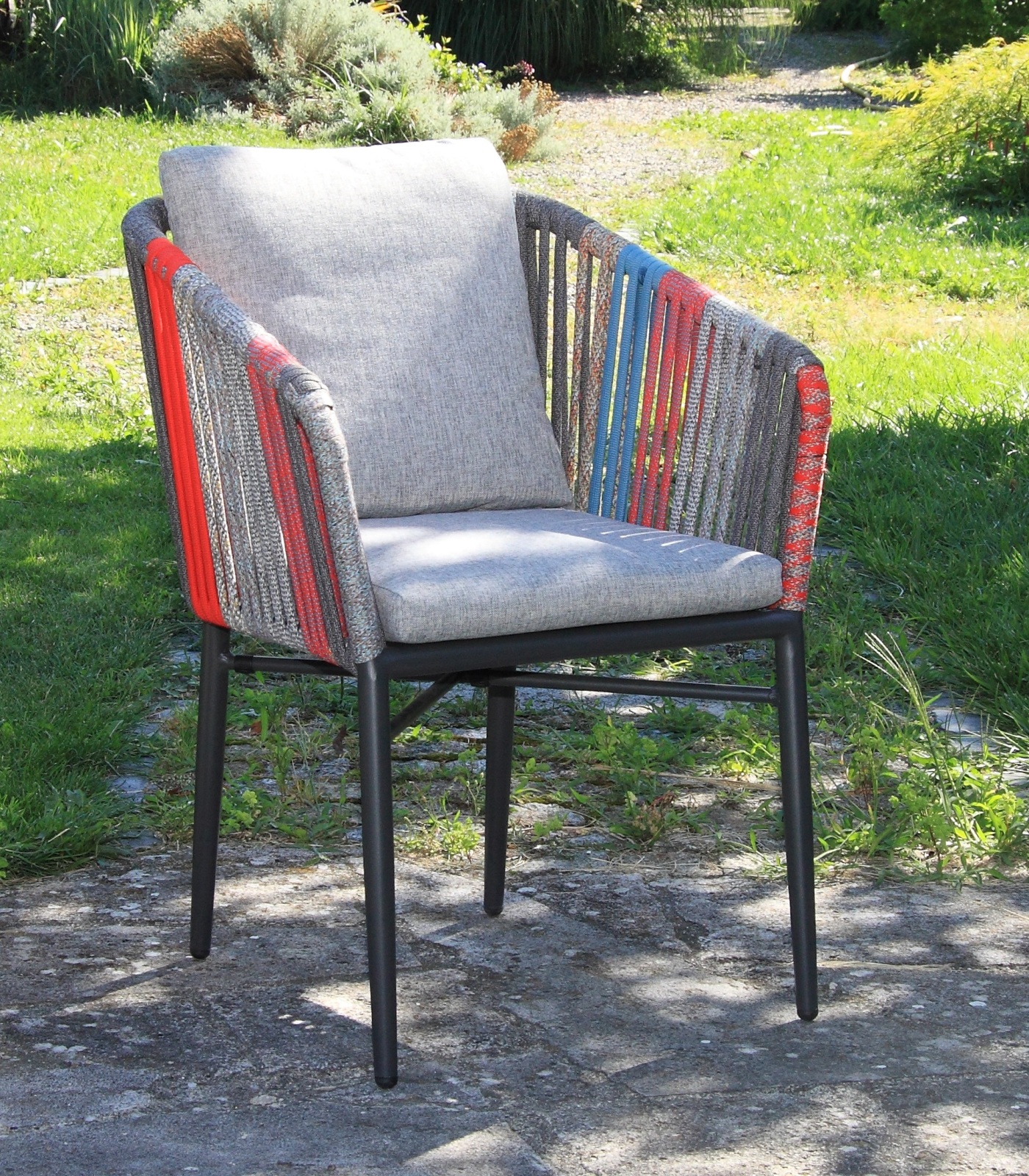 4-teiliges Gartenstuhl-Set - silbergrau-multicolor - Aluminium