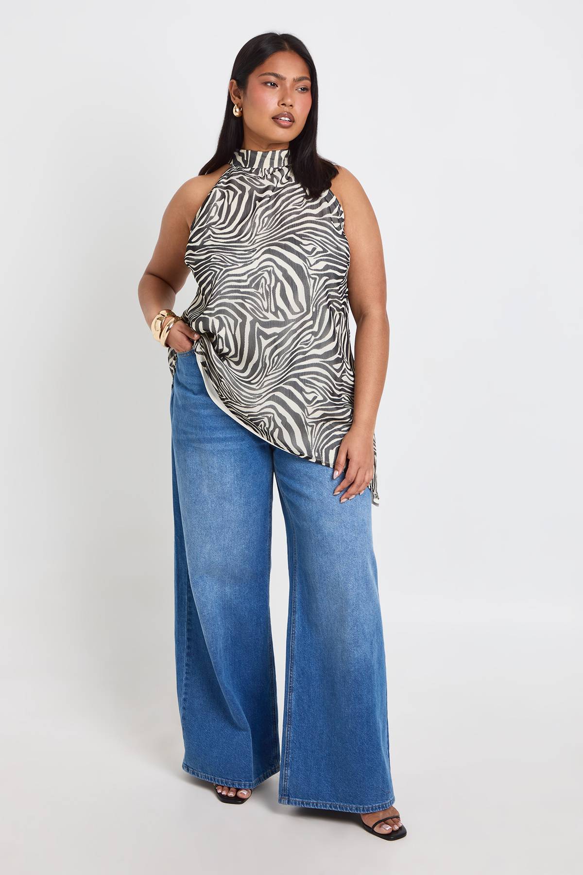 boohoo Haut Grande Taille En Mousseline Imprimé Zèbre Asymétrique Long