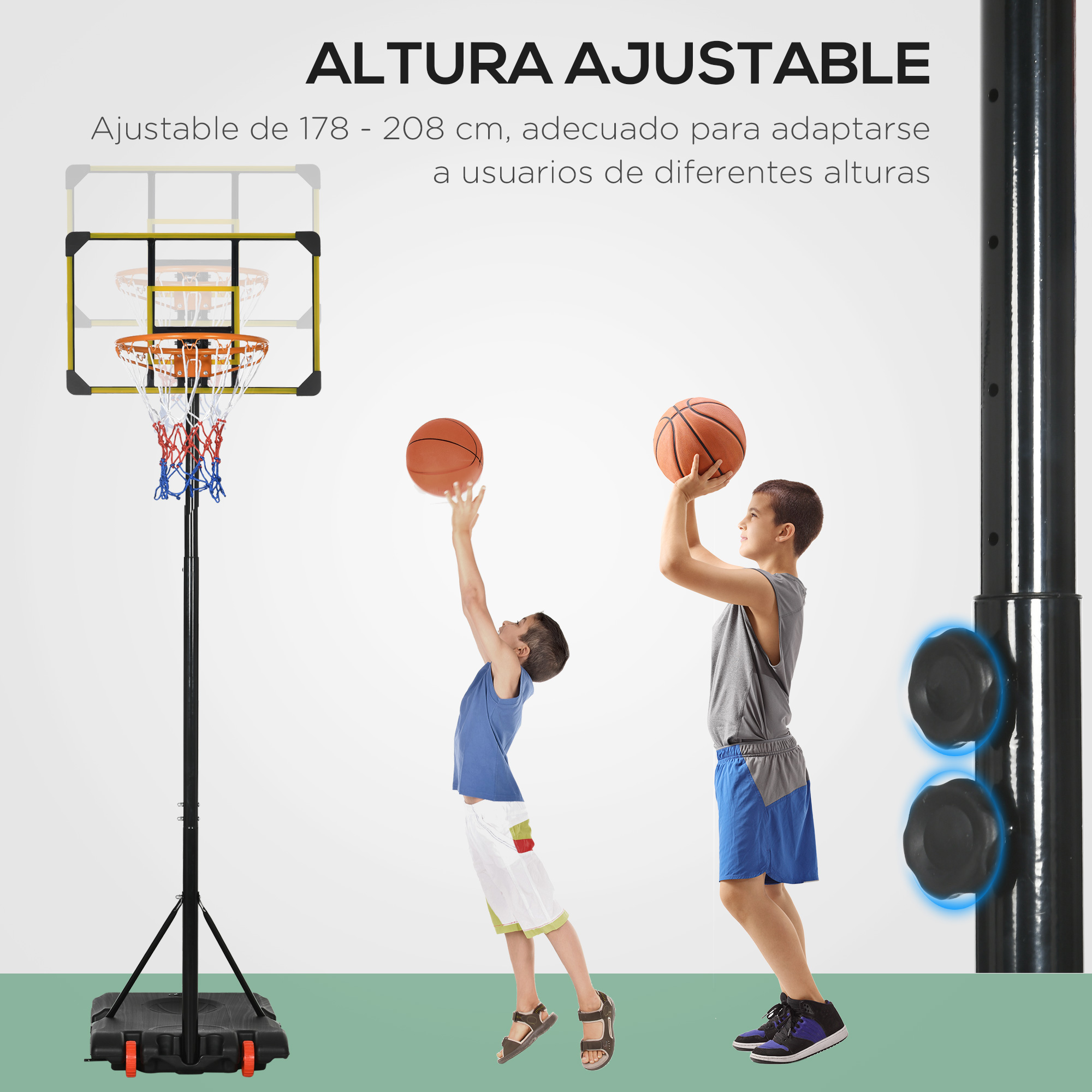 Cesta de basquete amarela ajustável SPORTNOW para uso interno e externo.