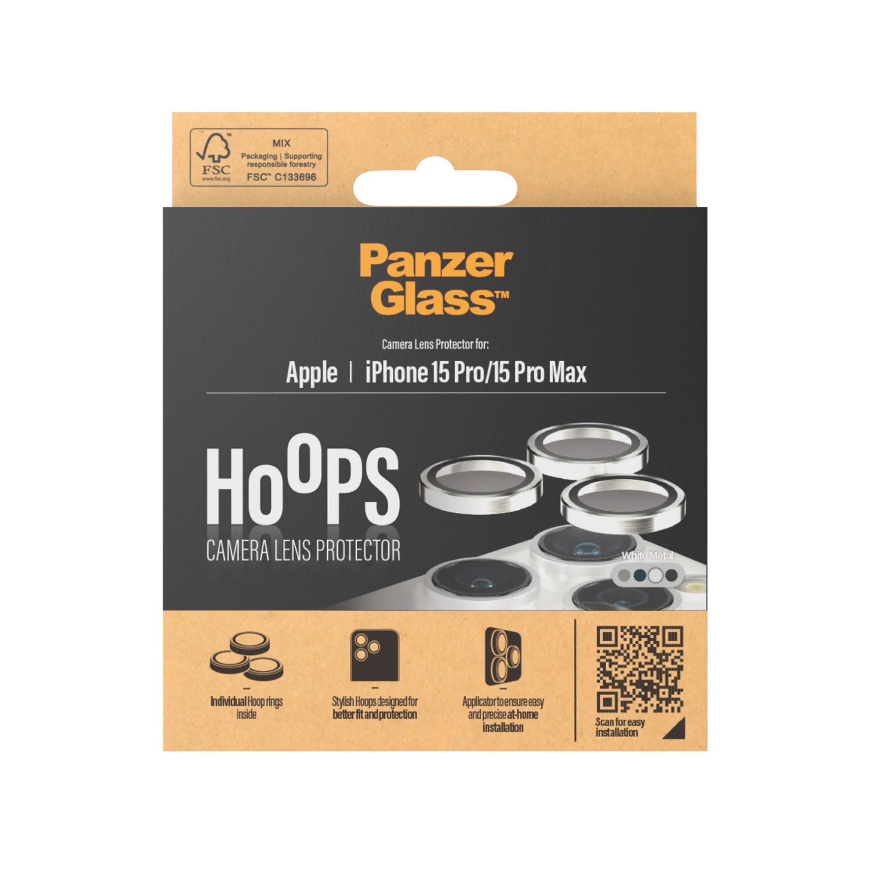 Hoops iPhone 15 Pro / iPhone 15 Pro Max Kameraschutz Objektiv Ring Protector Abdeckung (1194) - Weiss