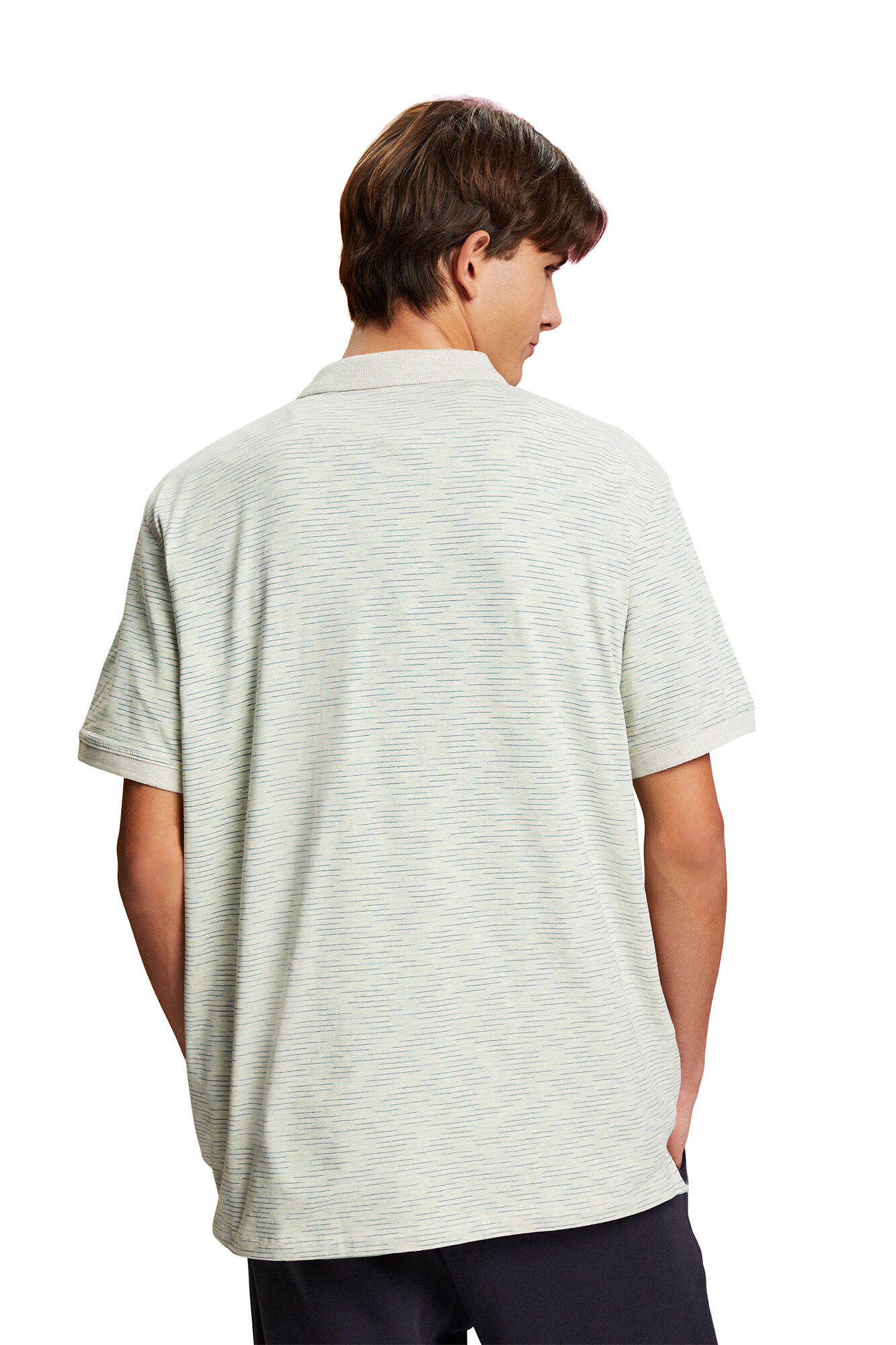 Polo listrada de corte regular em viscose - Estampa branca