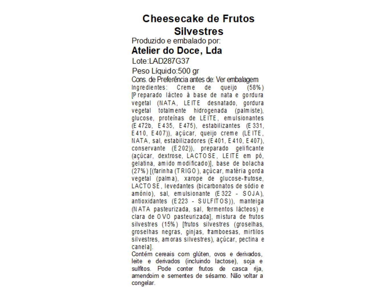 CHEESECAKE FRUTOS SILVESTRES 500G