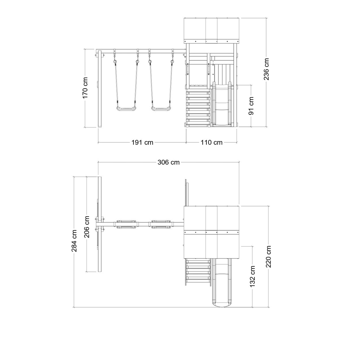 WICKEY DinkyHouse Speeltoren Klimrek met Schommel en Glijbaan, Klimtoren met Zandbak, Ladder en Speelaccessoires – Rood