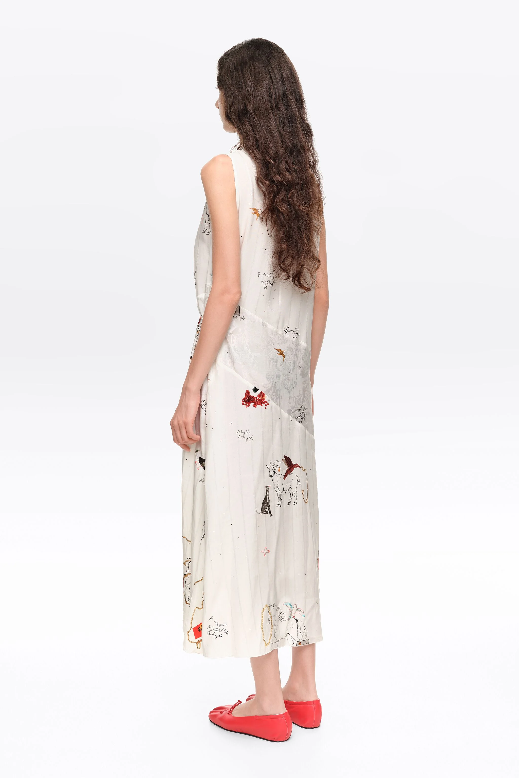 Vestido midi sem mangas com estampa de colagem Animal Chain