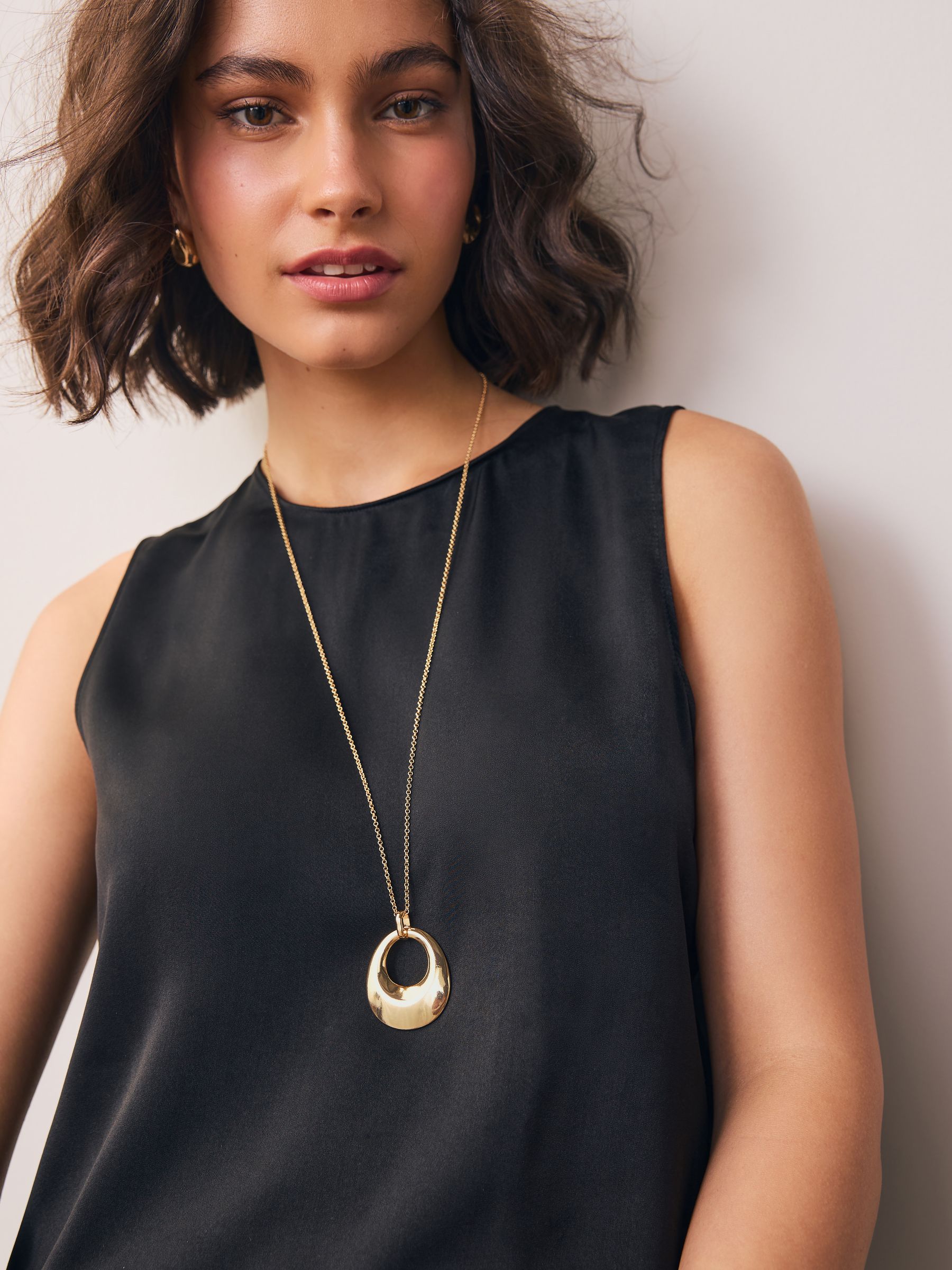 Goudkleurig - Open Circle Drop Long Necklace