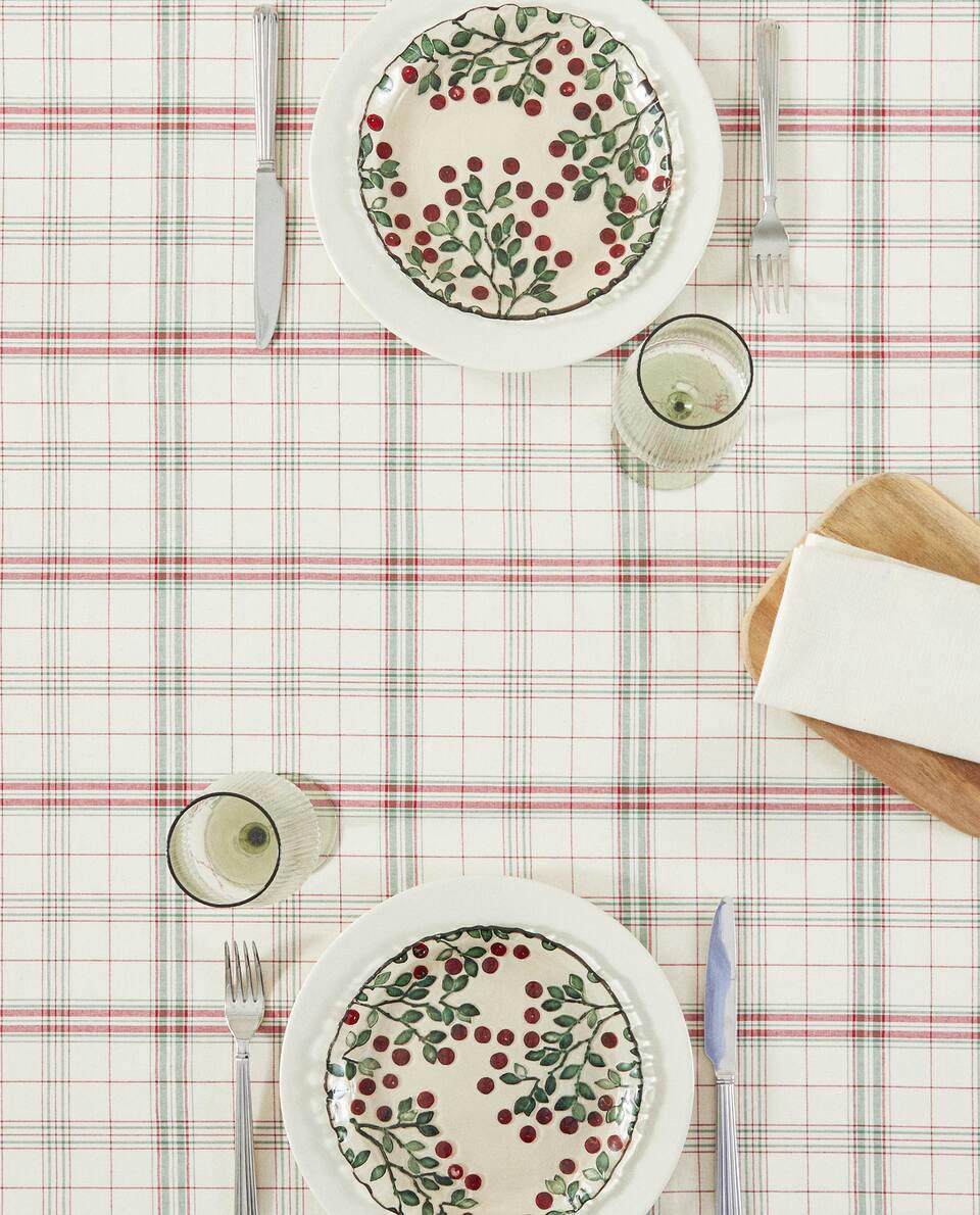 TOALHA DE MESA DE ALGODÃO XADREZ COM LISTRAS DE NATAL