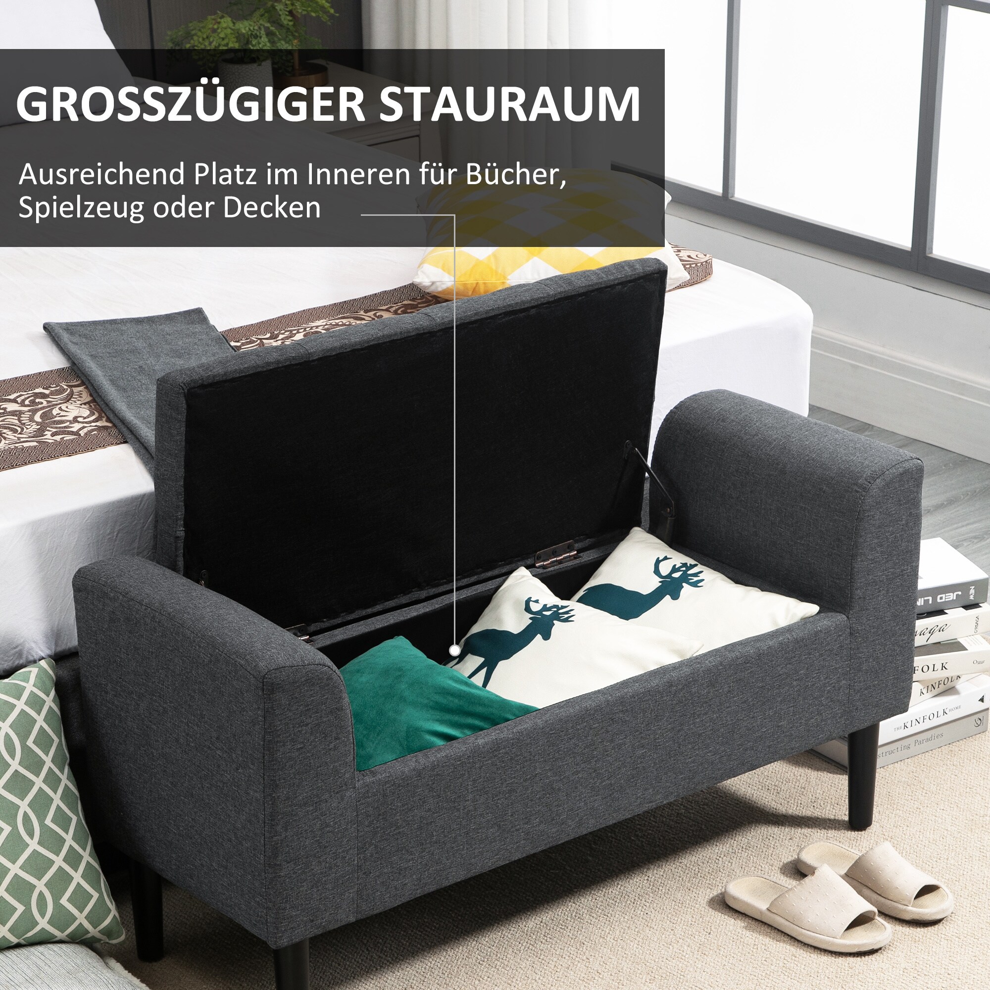 HOMCOM Sitzbank mit Stauraum dunkelgrau B116 x T44 x H58 cm