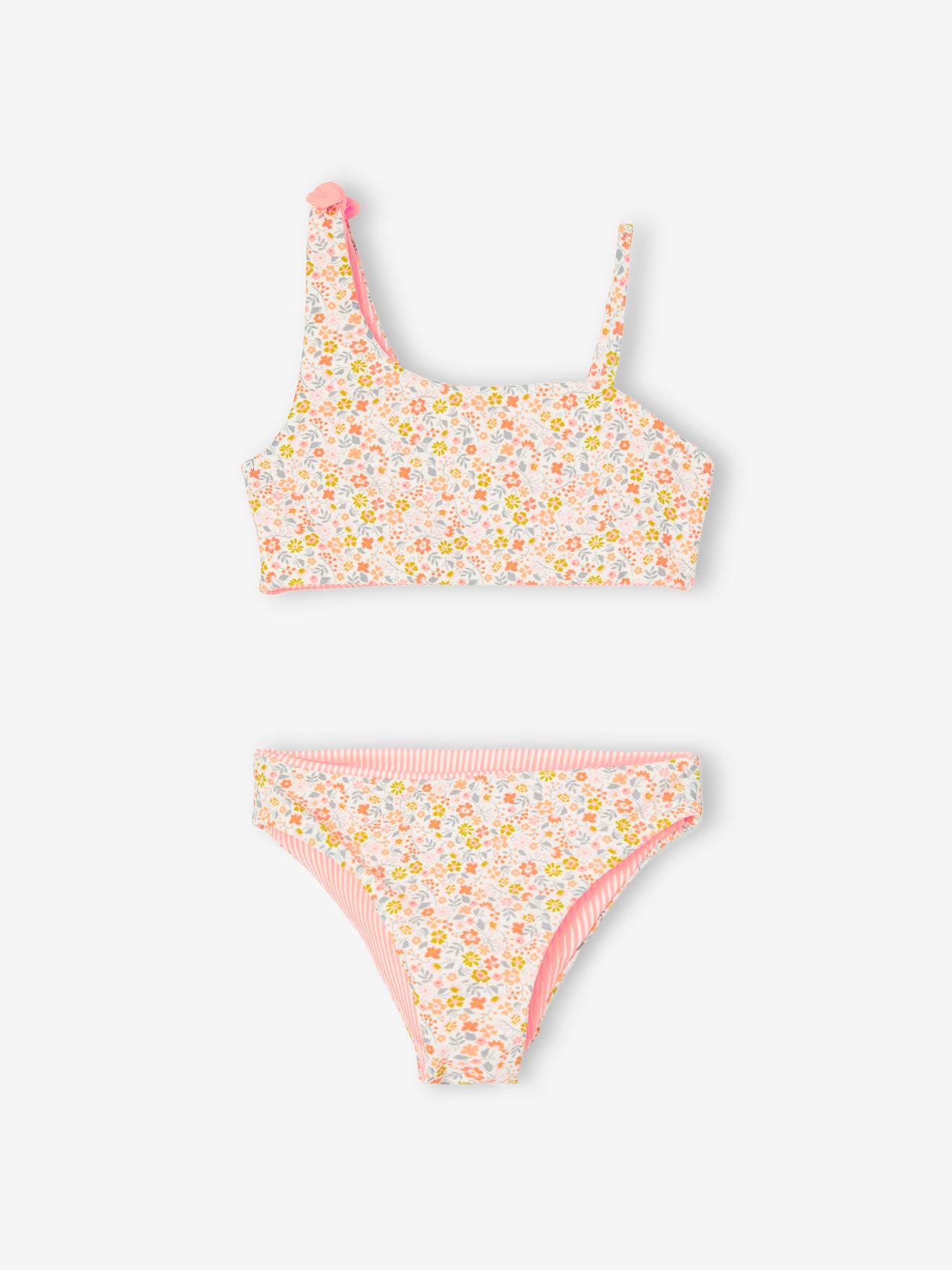 Biquíni coral reversível para meninas