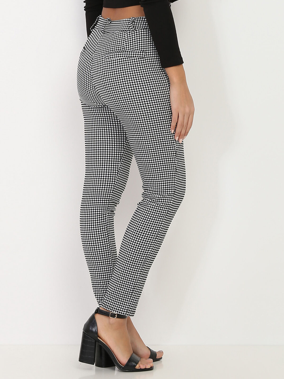 Pantalon slim à motif vichy- Noir et Blanc