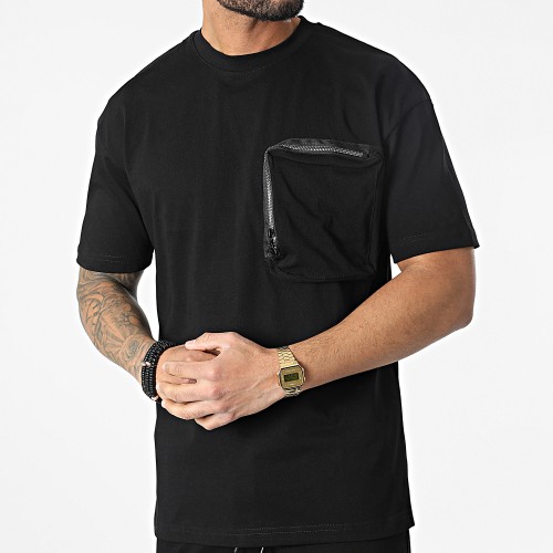 Ensemble Tee Shirt A Poche Poitrine Et Short Jogging G22-632 Noir